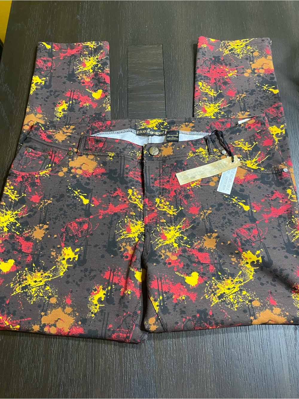 VIP Brown Skinny Jeans with Yellow, Red & Orange Paint-Splatter